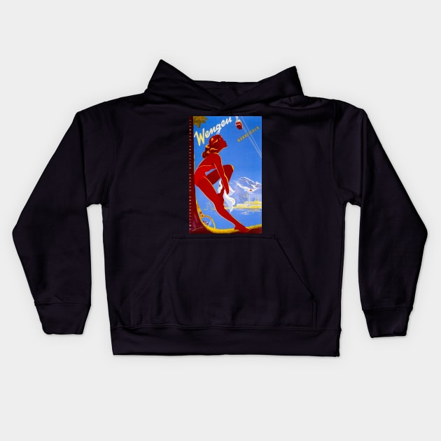 Vintage Travel - Wengen Kids Hoodie by Culturio